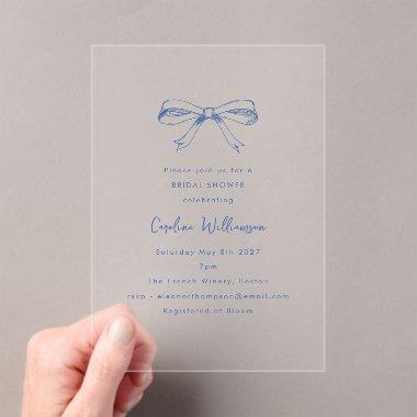 Modern Script Coquette Bow Blue  Acrylic