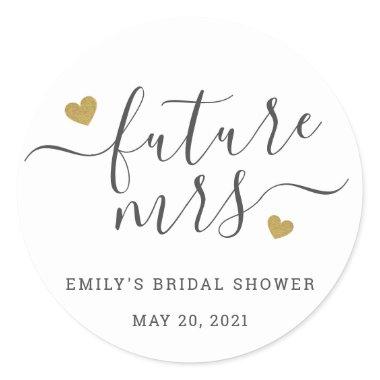 Modern Script Gold Hearts Future Mrs Bridal Shower Classic Round Sticker