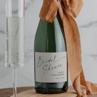 Modern Script Ivory Boho Bridal Shower Sparkling Wine Label