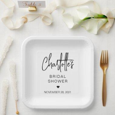 Modern Script Minimalist Simple Bridal Shower Paper Plates