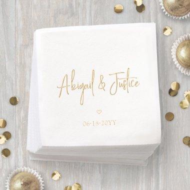 Modern Script Names & Simple Minimal Heart Wedding Foil Napkins