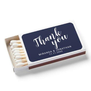 Modern Script Navy Blue Wedding Favor Thank You Matchboxes