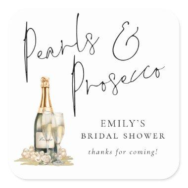 Modern Script Pearls Prosecco  Thanks Square Sticker