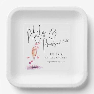 Modern Script Petals and Prosecco  Paper Plates