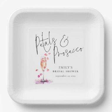 Modern Script Petals and Prosecco  Paper Plates