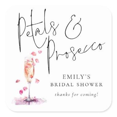 Modern Script Petals Prosecco  Thanks Square Sticker