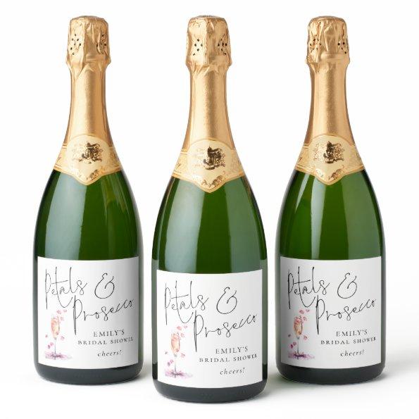 Modern Script Petals Prosecco Cheers  Sparkling Wine Label