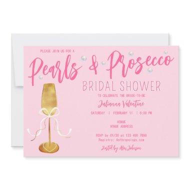 Modern Script Pink Pearls & Prosecco Bridal Shower Invitations