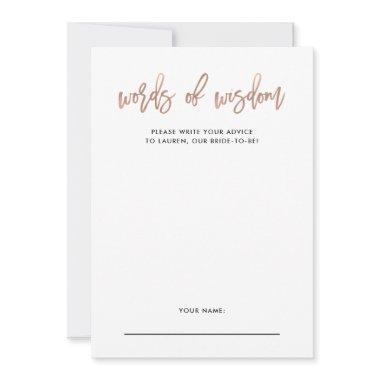 Modern Script Rose Gold Bridal Shower Advice Card