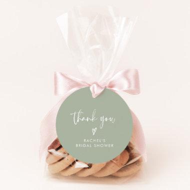 Modern Script Sage Green Thank You Bridal Shower Classic Round Sticker