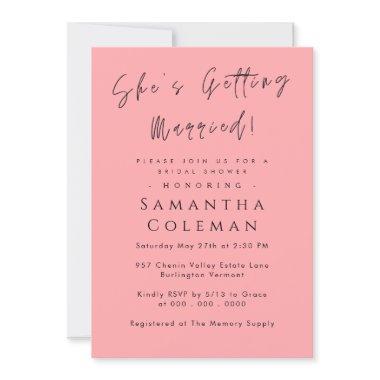 Modern Script She's Getting Married Bridal Shower Invitations