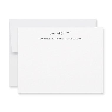 Modern Script Swash Monogram Couple Stationery Note Invitations