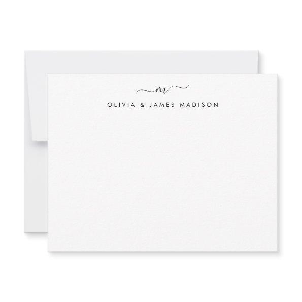 Modern Script Swash Monogram Couple Stationery Note