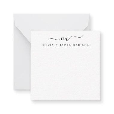 Modern Script Swash Monogram Couple Stationery Note
