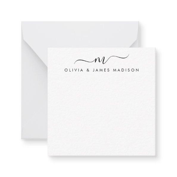 Modern Script Swash Monogram Couple Stationery Note