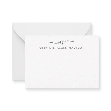 Modern Script Swash Monogram Couple Stationery Note Invitations