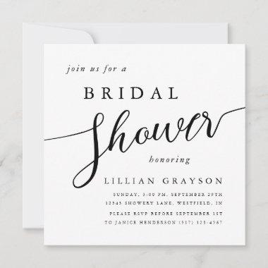 Modern Script Typography Black White Bridal Shower Invitations