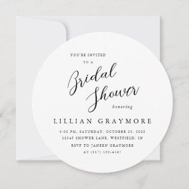 Modern Script Typography Bridal Shower Round Invitations