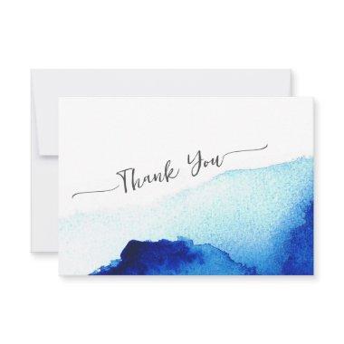 Modern Script Watercolor Indigo Blue Wedding Thank You