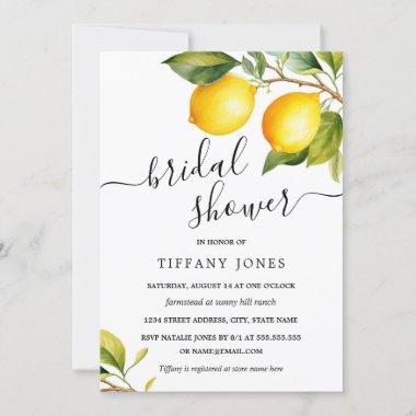 Modern Script Watercolor Lemon Bridal Shower Invitations
