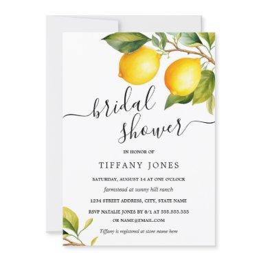 Modern Script Watercolor Lemon Bridal Shower Invitations