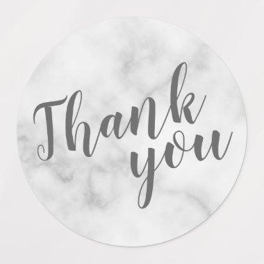 Modern Script White Marble Wedding Thank You Labels