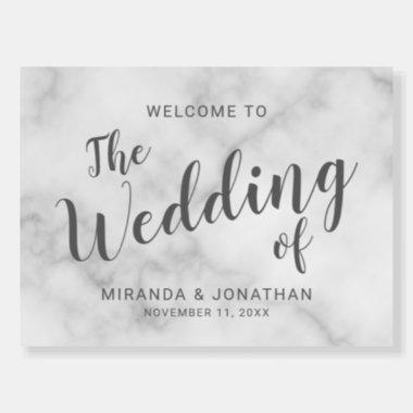 Modern Script White Marble Wedding Welcome Sign