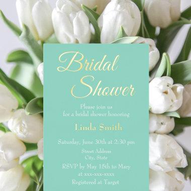 Modern Seafoam Bridal Shower Foil Invitations