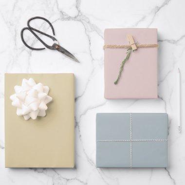 Modern Shades of Pink Green Gold Solid Color 3 Set Wrapping Paper Sheets