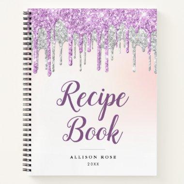 Modern silver and purple glitter Recipe Book