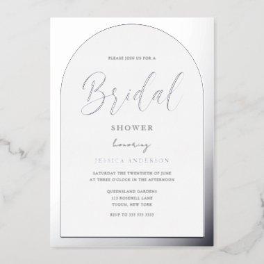 Modern Silver Foil Arch Script Bridal Shower Foil Invitations