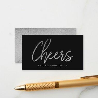 Modern Silver Foil Script "Cheers" Drink Ticket Enclosure Invitations
