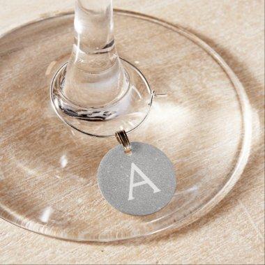 Modern Silver Glitter and Sparkle Monogram Wine Charm