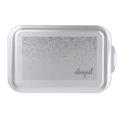 Modern Silver Glitter Stylish Monogram Name Cake Pan