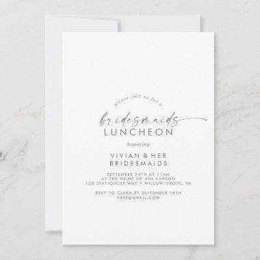 Modern Silver Script Bridesmaids Luncheon Invitations