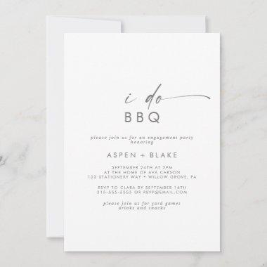 Modern Silver Script I Do BBQ Engagement Party Invitations