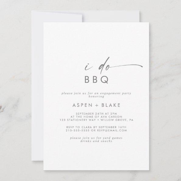 Modern Silver Script I Do BBQ Engagement Party Invitations