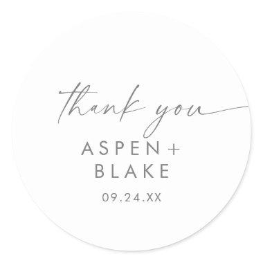 Modern Silver Script Thank You Wedding Favor Classic Round Sticker