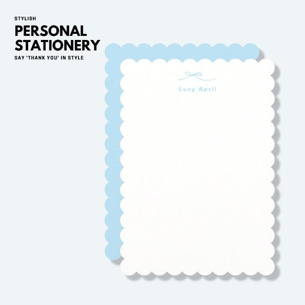 Modern Simple Blue Personalized Note Invitations with Bow