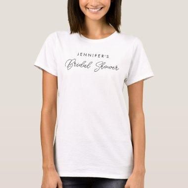 Modern Simple Bridal Shower Name Womens Typography T-Shirt