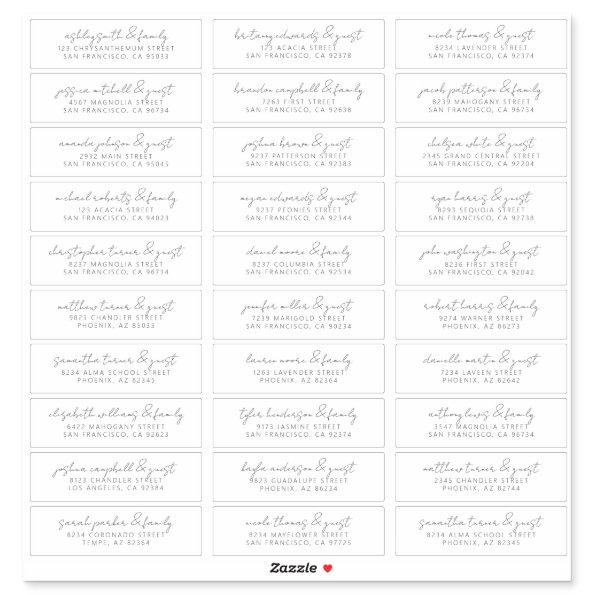 Modern Simple Chic Wedding Guest Names Address Sticker