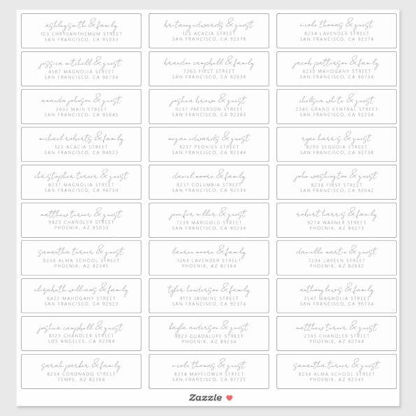 Modern Simple Chic Wedding Guest Names Address Sticker