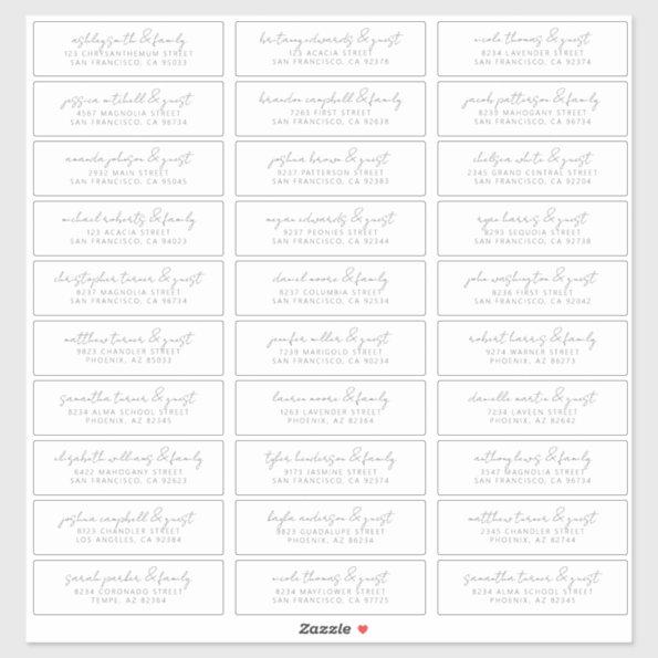 Modern Simple Chic Wedding Guest Names Address Sticker