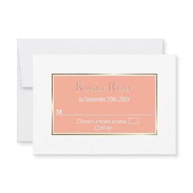 Modern Simple Coral Gold Frame Wedding RSVP
