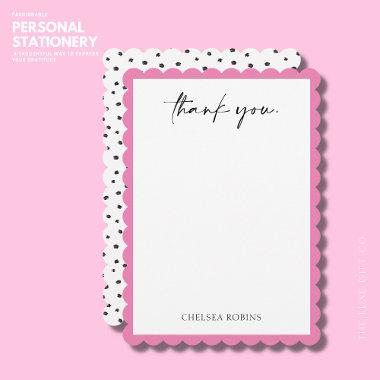 Modern Simple Cute Pink Scalloped Border Thank You