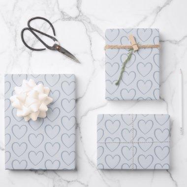 Modern Simple Dusty Blue Cute Heart Pattern Wrapping Paper Sheets