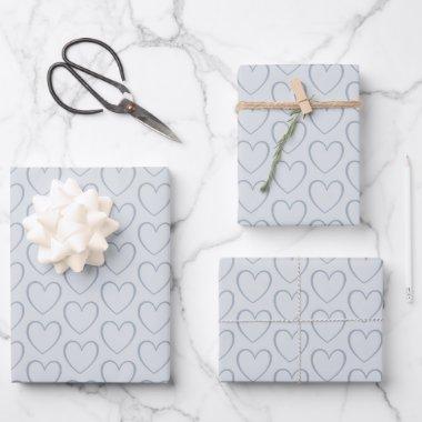 Modern Simple Dusty Blue Cute Heart Pattern Wrapping Paper Sheets