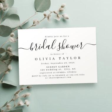 Modern simple elegant script bridal shower Invitations