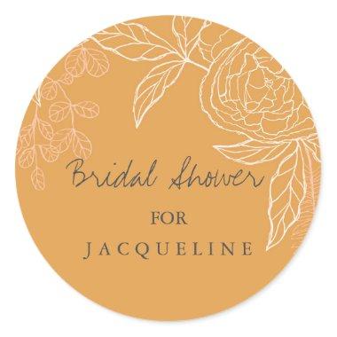 Modern Simple Floral Harvest Gold Bridal Shower Classic Round Sticker