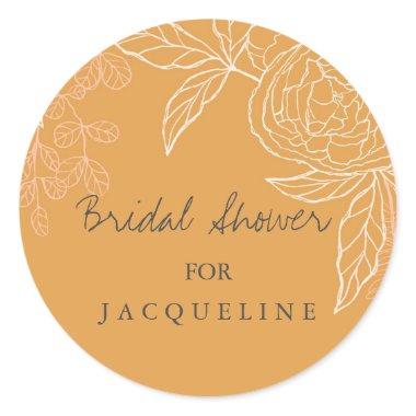 Modern Simple Floral Harvest Gold Bridal Shower Classic Round Sticker